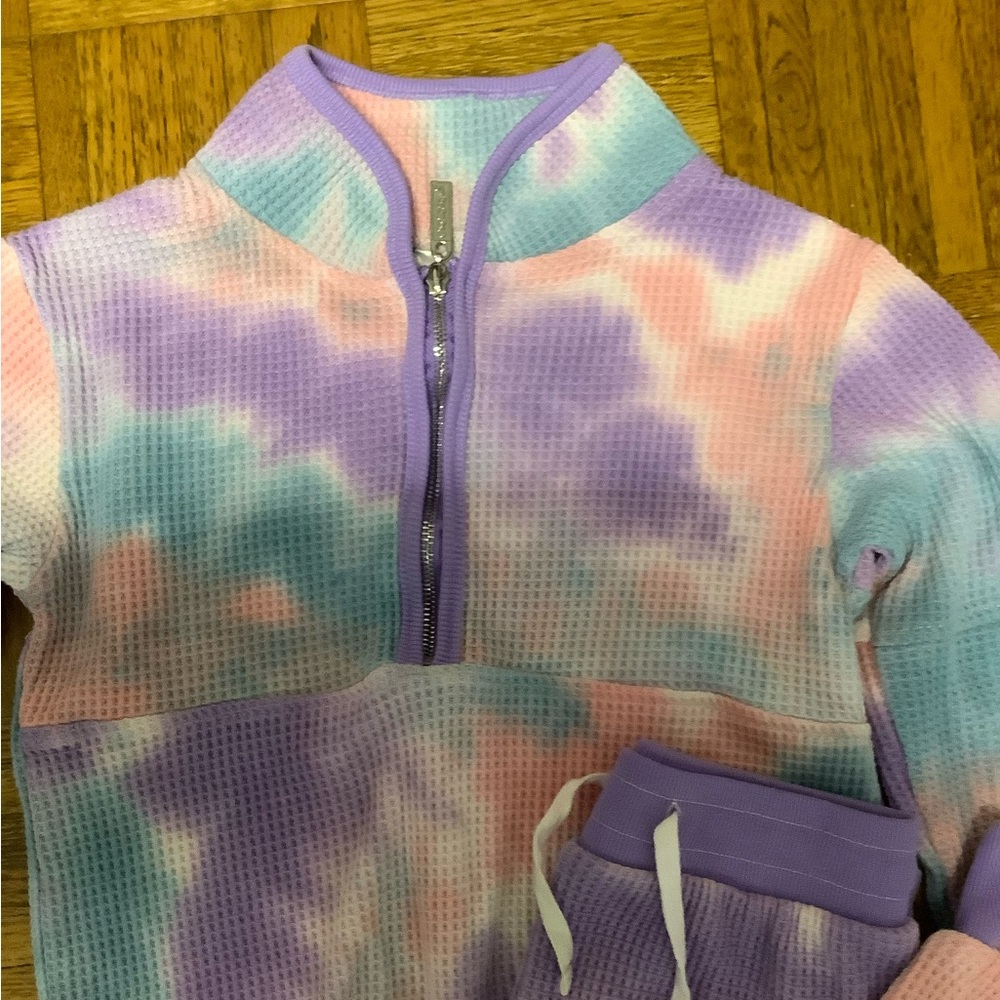 The-dye waffle knit joggers + sweatshirt set for girls